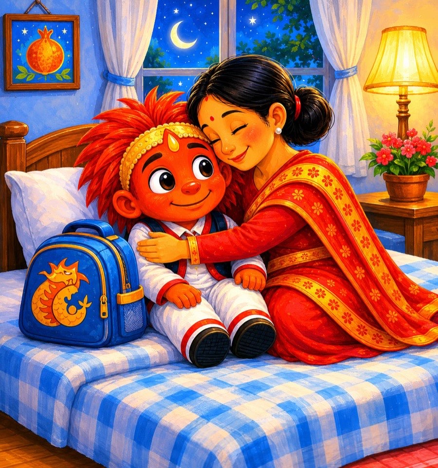 Lakhey getting a warm hug from his mother, Aama